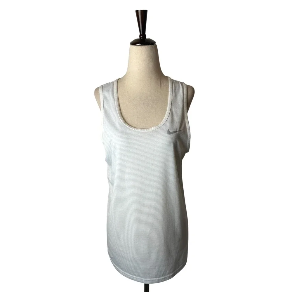 Nike Dri FIT Tank Top Women Small White Blue Stripe‎ Racerback Athletic Running